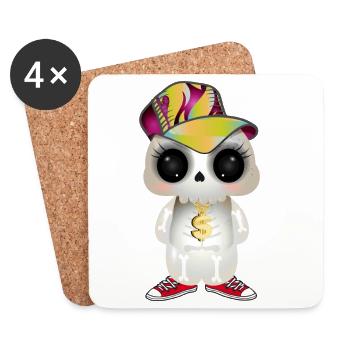 niedlicher cooler Skull im Hip Hop Look - Untersetzer (4er-Set) - Weiß - Vorne