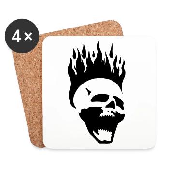 Flammender schreiender Schädel (schwarz) - Untersetzer (4er-Set) - Weiß - Vorne