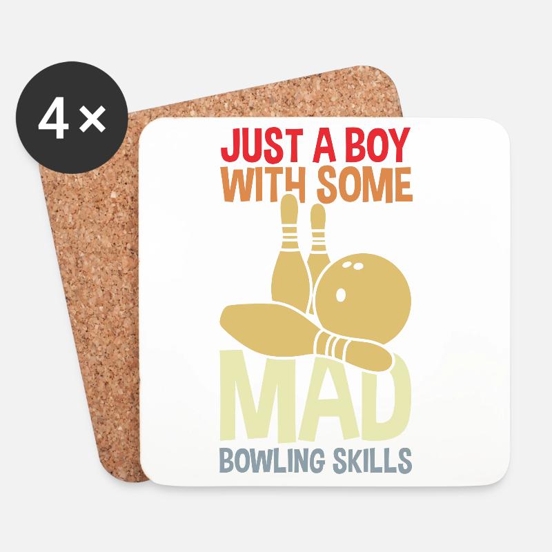 Lustiger Bowling Junge - Untersetzer (4er-Set) - Weiß
