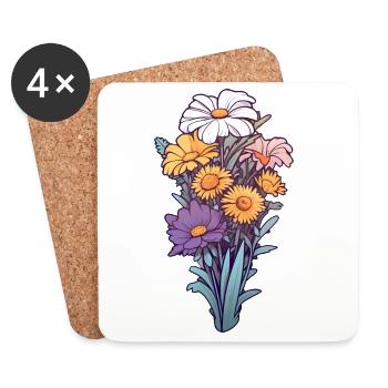 Cute Floral Design | Hand-drawn cartoon" - Coasters (set of 4) - white - Front
