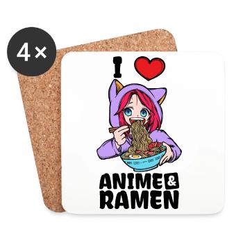 Ich Liebe Anime Ramen Herz Manga Japan Animation - Untersetzer (4er-Set) - Weiß - Vorne
