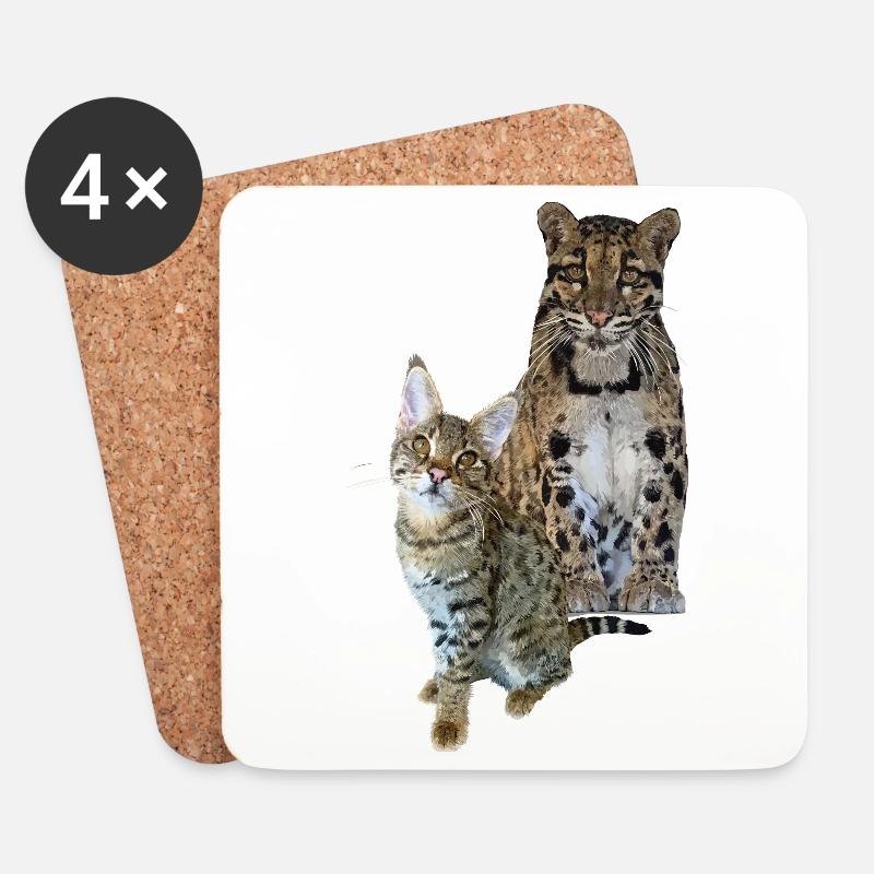 Nebelparder und Katze - Untersetzer (4er-Set) - Weiß