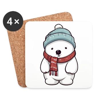 Ours polaire mignon dans un look d’hiver festif ! - Dessous de verre (lot de 4) - blanc - Devant