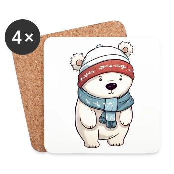 Cute polar bear in festive winter look! - Coasters (set of 4) - white - Front