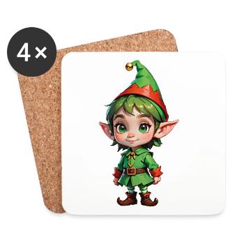 Niedliche kleine Weihnachtselfe - Untersetzer (4er-Set) - Weiß - Vorne