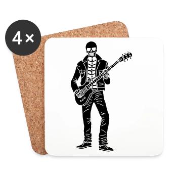 Squelette guitariste (noir) - Dessous de verre (lot de 4) - blanc - Devant