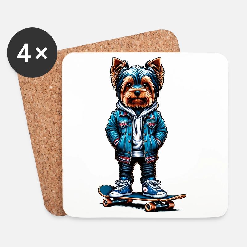 Yorkshire Terrier Skater - Untersetzer (4er-Set) - Weiß