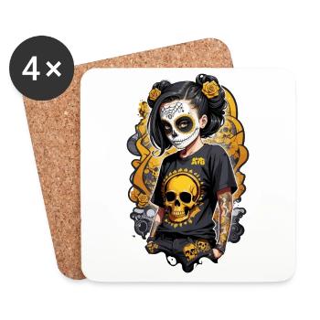 Sugar Skull Girl with Golden Skull T Shirt - Coasters (set of 4) - white - Front
