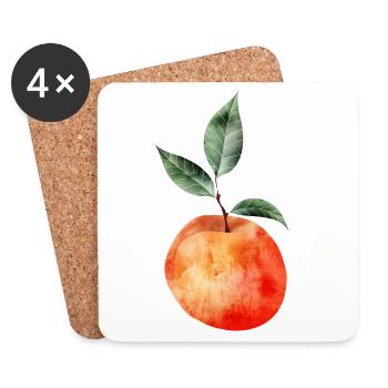 leuchtender Pfirsich mit Blätter Illustration - Untersetzer (4er-Set) - Weiß - Vorne