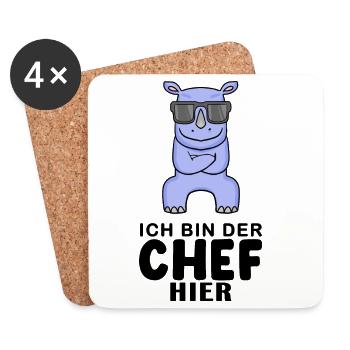 Chef Spruch mit Nashorn Motiv - Untersetzer (4er-Set) - Weiß - Vorne