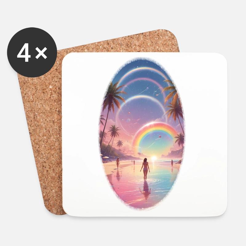 Pastellstrand Regenbogen-Traum - Untersetzer (4er-Set) - Weiß