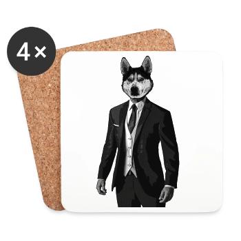 Husky avec costume Homme avec tête de chien - Huskyman - Dessous de verre (lot de 4) - blanc - Devant