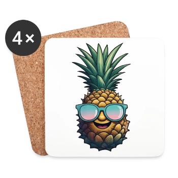 Ananas Pineapple Cool Sonnenbrille Geschenk - Untersetzer (4er-Set) - Weiß - Vorne