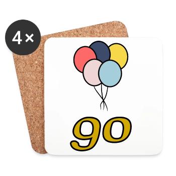 90. 90 ANS. 90e ANNIVERSAIRE. ANNIVERSAIRE 90 ANS. - Dessous de verre (lot de 4) - blanc - Devant