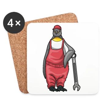 Pinguin Mechaniker Schraubenschlüssel Werkstatt - Untersetzer (4er-Set) - Weiß - Vorne