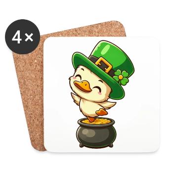 Süße St. Patrick's Day Ente Zylinder Klee Gold - Untersetzer (4er-Set) - Weiß - Vorne