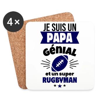 Papa génial & rugbyman – idée fête des pères - Dessous de verre (lot de 4) - blanc - Devant