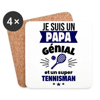 Papa génial & tennisman – idée fête des pères - Dessous de verre (lot de 4) - blanc - Devant