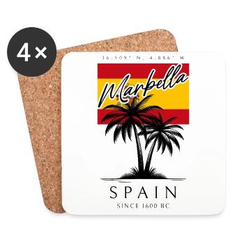 Marbella Palmen Flagge Reise Souvenir - Untersetzer (4er-Set) - Weiß - Vorne