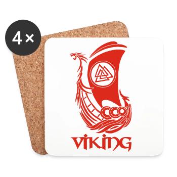 Rotes Wikingerschiff - Untersetzer (4er-Set) - Weiß - Vorne