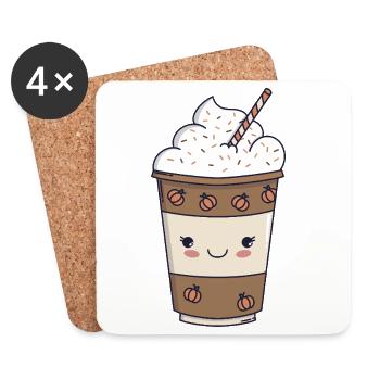 Pumpkin Spice Latte – Kawaii Fall 🍂☕ - Coasters (set of 4) - white - Front