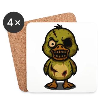 Canard zombie – Dessin animé d'Halloween effrayant et mignon - Dessous de verre (lot de 4) - blanc - Devant