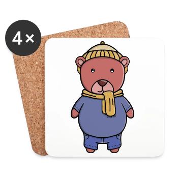 Cozy Bear in Winter Attire - Coasters (set of 4) - white - Front