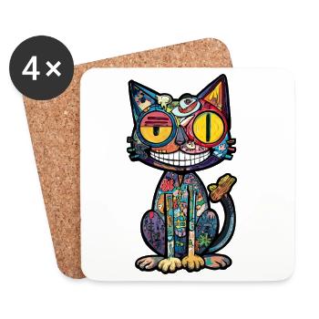 Katze Kunst Bunt Kätzchen - Untersetzer (4er-Set) - Weiß - Vorne