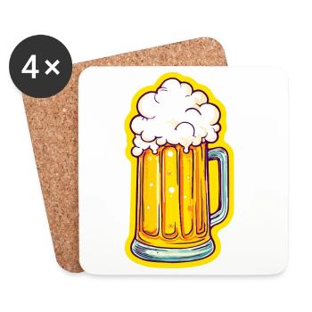 Bier Prost Bierglas Bierkrug - Untersetzer (4er-Set) - Weiß - Vorne