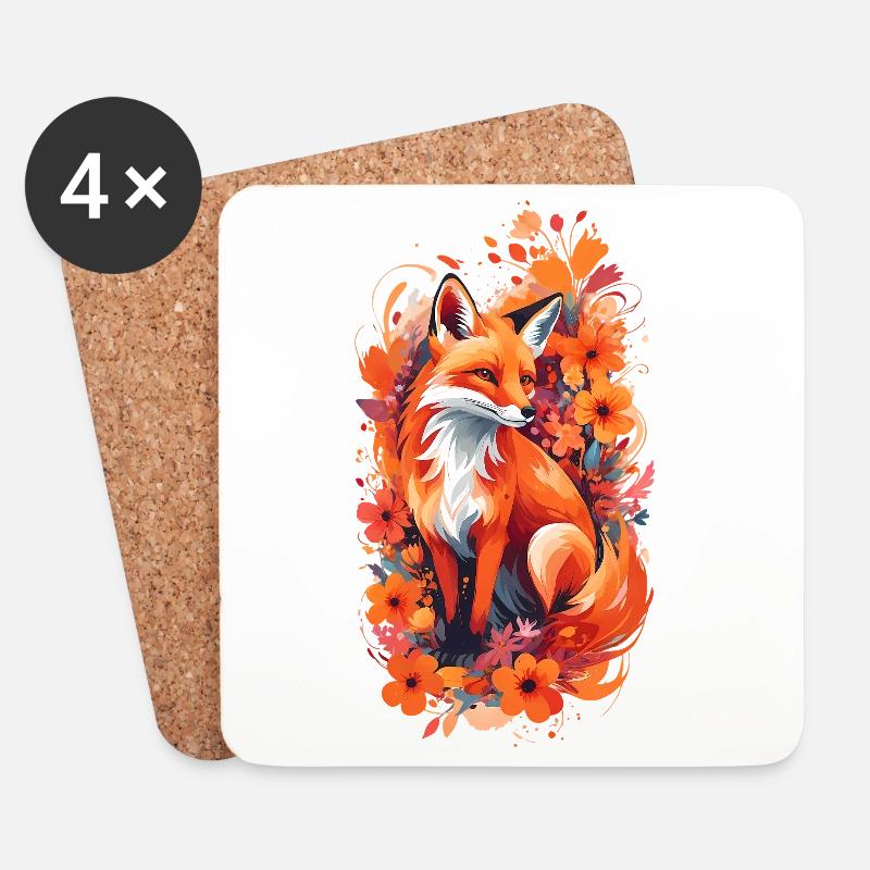 Fuchs Blumen Fuchsliebhaber Geschenk Waldtier - Untersetzer (4er-Set) - Weiß