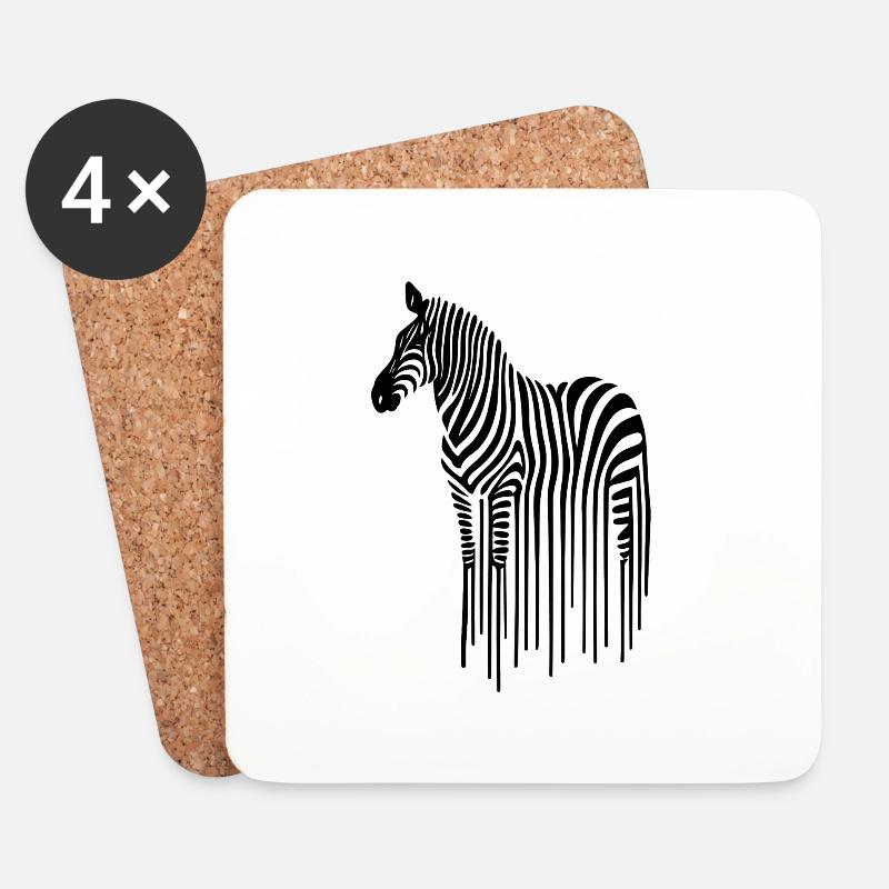 Zebra Linienkunst auf Schwarzweiß - Untersetzer (4er-Set) - Weiß