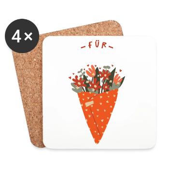 Bouquet de fleurs – Salutations chaleureuses - Dessous de verre (lot de 4) - blanc - Devant