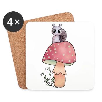 Pilz_mit_Schnecke - Dessous de verre (lot de 4) - blanc - Devant
