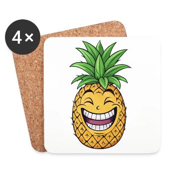 Lustiger Ananas Cartoon Sommerfrucht Karibik - Untersetzer (4er-Set) - Weiß - Vorne