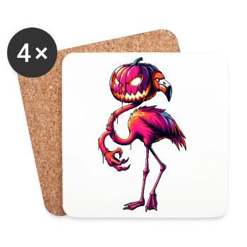 Halloween Flamingo Cartoon Pumpkin Monster Fusion - Coasters (set of 4) - white - Front