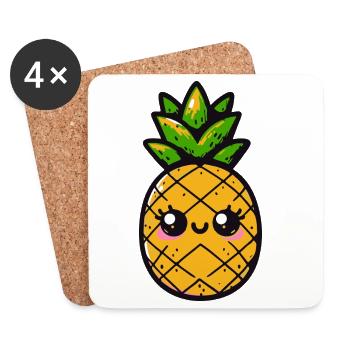 Kawaii Pineapple Smile - Coasters (set of 4) - white - Front