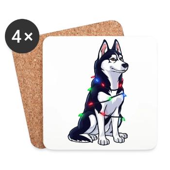 Husky avec lumières de Noël - Dessous de verre (lot de 4) - blanc - Devant
