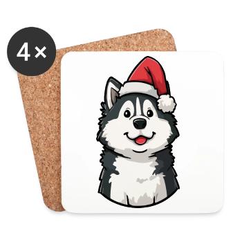 Husky Santa Pup - Coasters (set of 4) - white - Front