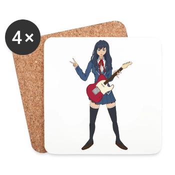 Anime Guitar Girl Waifu Cute Kawaii Musician - Coasters (set of 4) - white - Front