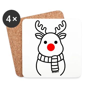 Cute Reindeer with Red Nose | Rudolph - Coasters (set of 4) - white - Front
