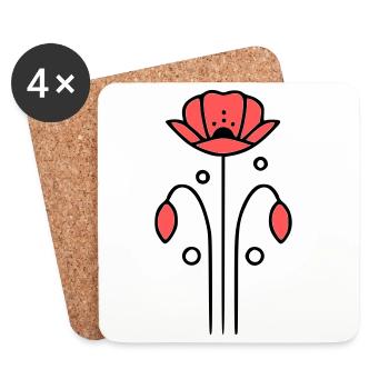 Poppy Poppies Minimalist Line Art 7 - Coasters (set of 4) - white - Front
