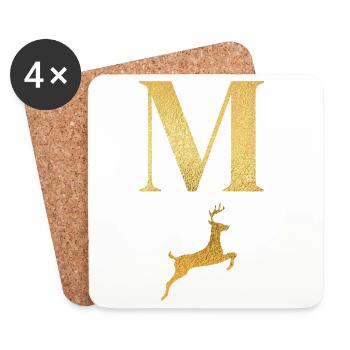 Letter m golden deer - gift idea - Coasters (set of 4) - white - Front