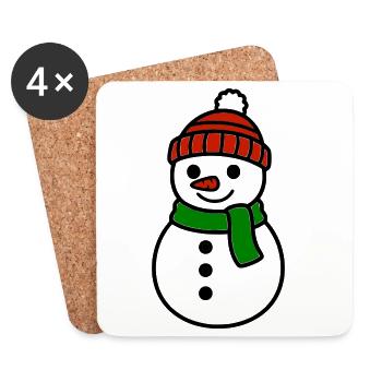 Cute snowman with hat & scarf - Coasters (set of 4) - white - Front