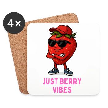 Ambiance Just Berry - Fraise avec lunettes de soleil - Dessous de verre (lot de 4) - blanc - Devant