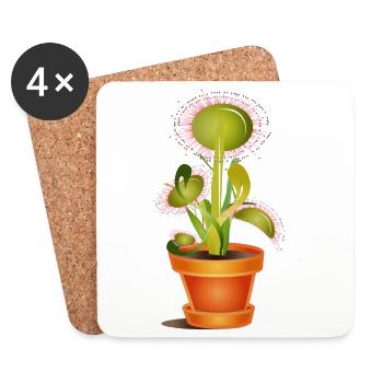 Sundew in a pot – playful plant art - Coasters (set of 4) - white - Front