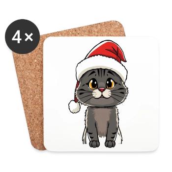 Putzige Winter Katze mit Santa Mütze - Untersetzer (4er-Set) - Weiß - Vorne