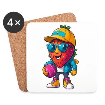 Strawberry Baseball Hero with Sunglasses - Coasters (set of 4) - white - Front