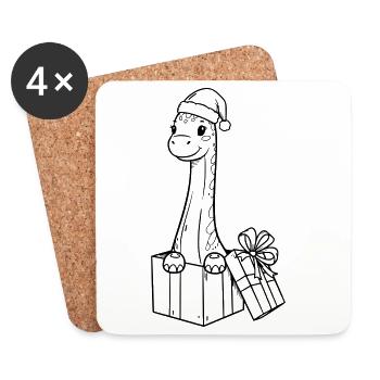 Christmas Giraffe with Gifts Illustration - Coasters (set of 4) - white - Front