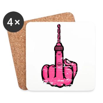 Va te faire foutre, perceuse – Majeur rose - Dessous de verre (lot de 4) - blanc - Devant