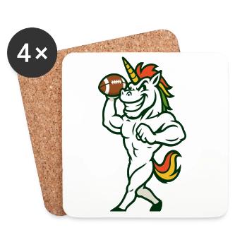 Licorne Mascotte de puissance du football américain - Dessous de verre (lot de 4) - blanc - Devant